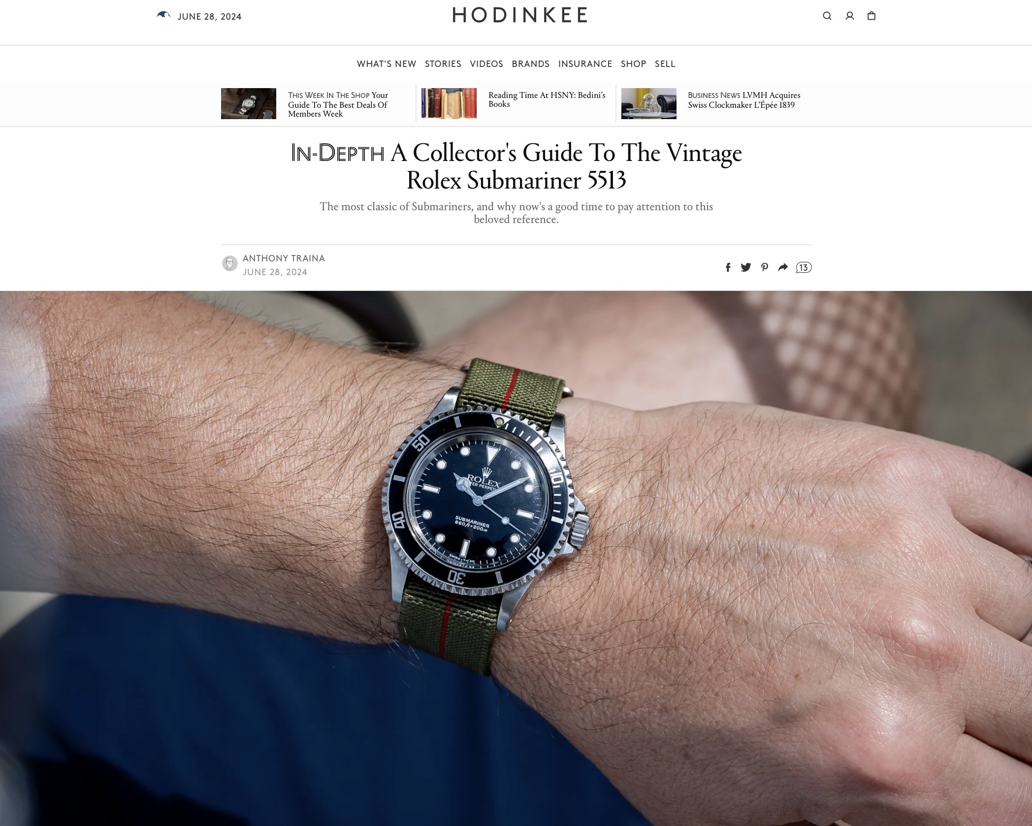 HODINKEE Charlie Dunne Quoted On Vintage Rolex Submariners Wind Vintage